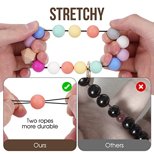 tietoc Silicone Keychain Bracelet for Women Beaded Wristlet Keychain holder House Car Key Rings Holder with Tassel (Colorful)