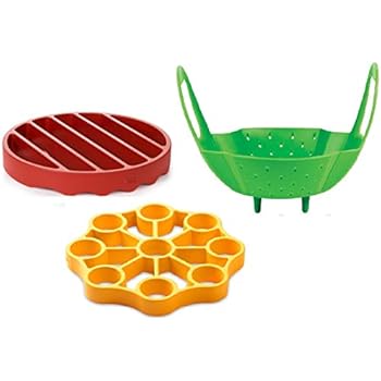 OXO Silicone Pressure Cooker Set 3 Piece Egg Steamer Basket Cooking Rack, Red Yellow Green
