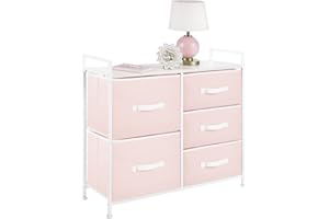 mDesign 30.03" High Steel Frame/Wood Top Storage Dresser Furniture Unit with 5 Removable Fabric Drawers - Tall Bureau Organizer for Bedroom, Living Room, Closet - Jane Collection - Pink/White