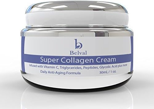 Super Collagen Anti-Aging Facial Cream by Belval - Vitamin C, Peptides, Glycolic Acid, Shea Butter; Triglycerides - Activates Production of Collagen, Reduces Wrinkles & Fine Lines