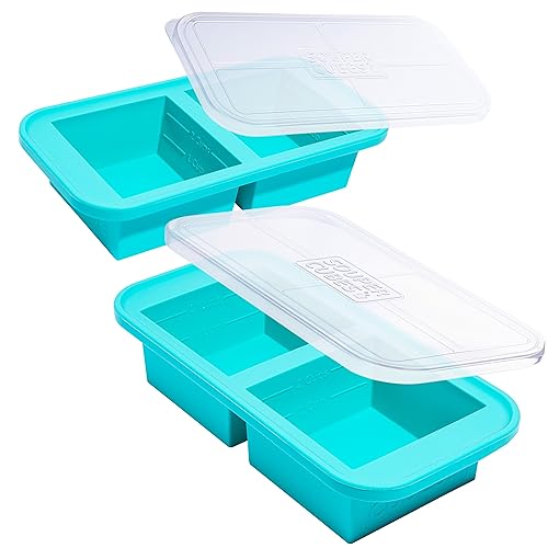 Souper Cubes 2 Cup Silicone Molds for Food, Aqua, 2-Pack | 100% Platinum-Cured Silicone Freezer Molds, Oven and Microwave Safe, Perfect for Freezing Lasagna, Casseroles and More