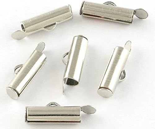 30pcs Loom Jewelry Clasps Slide On Tube Connector Findings Silver Tone 16x4mm