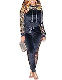 Akmipoem Women's Velour Tracksuit Set Sequin 2 Piece Outfit Long Sleeve Hoodie and Pants Sweatsuit