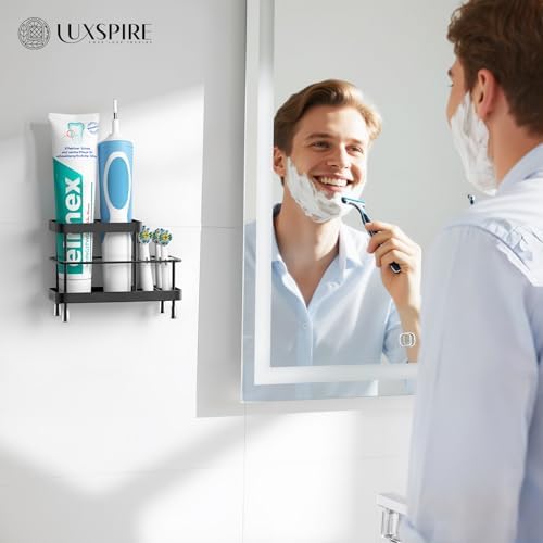 Portacepillos de Dientes para Baño, Portacepillos de Dientes Eléctricos de Acero Inoxidable para Montar en Pared, Porta Cepillo de Dientes para Ducha, Organizador de Baño, 6 Ranuras, Negro