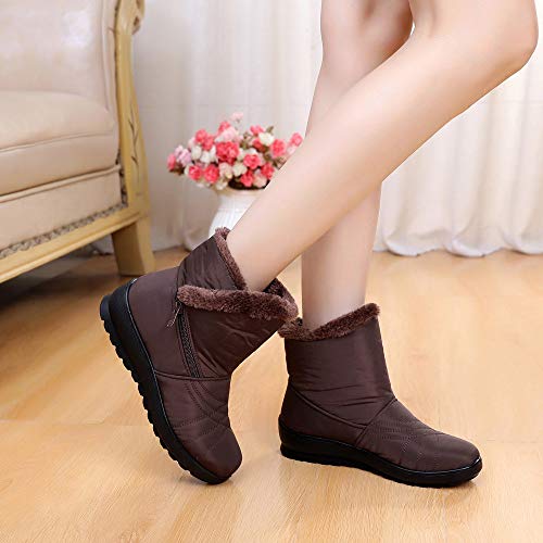 Teresamoon Women's Ladies Winter Waterproof Short Snow Boots Footwear Warm Shoes (Brown/37)