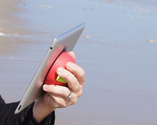 iSucker, Blue with a Grey lever for use with iPad, Android, Samsung, Kindle, Nook. It's an ergonomic handle, and can also be used as a stand.