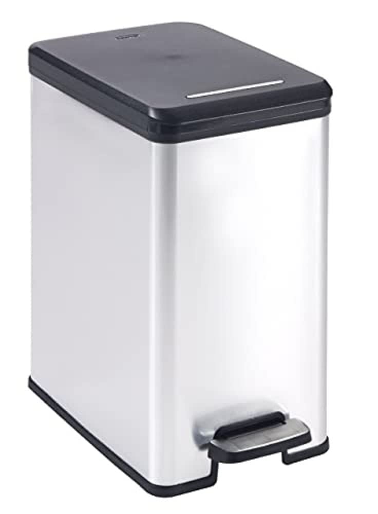 Curver Deco-Slim 25L Waste Bin, Black/Silver Metallic, 42 x 25 x 45 cm