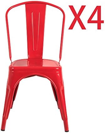 Dining Chair，Yenny shop Indoor-Outdoor Stackable Chair Trattoria Metal Side Chair Chic Dining Bistro Cafe Side Chairs(set of 4) (Red)
