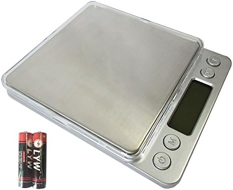 Digital Kitchen Scale 3000g/0. 1g Pocket food scale Capacity Multifunction Gram Scale with LCD Display, Tare, Hold and PCS Features, Stainless Steel Platform ,2 Lids Included(3000g/0. 1g)