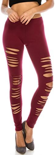CNC Style Women Full Length Cut Out Rip Distressed Elastic Pull on Stretch Stretch Yoga Leggings Tights S to Plus