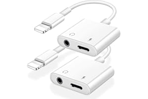 NIMIZO 2 Pack Headphone Adapter for iPhone, [Apple MFi Certified] 2 in 1 Lightning to 3.5mm AUX Audio + Charger Splitter Compatible with iPhone 14/13/12/11/XS/XR/X 8/iPad, Support All iOS System