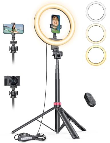 10.2 Inch Dimmable Ring Light with 75 Inch High Aluminium Tripod, Flicker-Free LED Makeup Light/Cold Shoe Quick Mount Holder, Ring Light for Mobile Phone, TikTok/Live Stream, Video Recording
