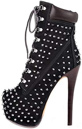 Womens Ankle Bootie Round Toe Platform Boots Lace Up Large Big Plus Size High Heels US 5-15