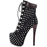 Round Toe Shoespie Rivets Lace up Ankle Boots Black-US5