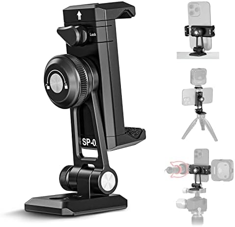 NEEWER Metal Phone Tripod Mount Adapter with Arca QR Base, Cold Shoe, 360° Swivel 180° Tilt, Phone Holder Compatible with iPhone 15 Pro Max Galaxy S24