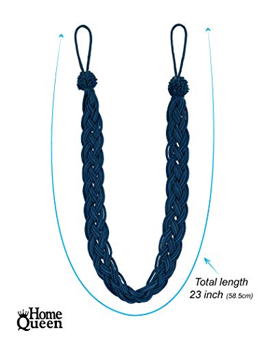 Home Queen Hand Braided Curtain Tie Back, Buckle Holdback Drapery Curtain Tiebacks, 2 Rope Belt Curtain Tie with 2 Metal Hooks, Navy - Thumbnail 6