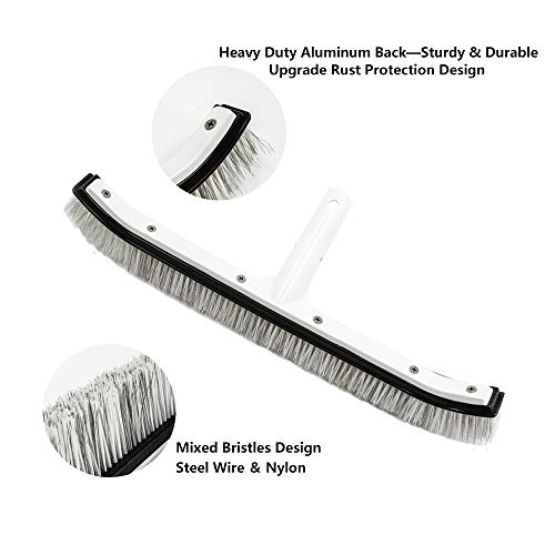 Swimming Pool Wall & Tile Brush , Combo Nylon and Stainless Steel Wire Brush for Cleaning Walls, Tiles & Floors, 18" Milky White Aluminum Back Hybrid Brush Head with EZ Clips (Pole not Included) - Thumbnail 6