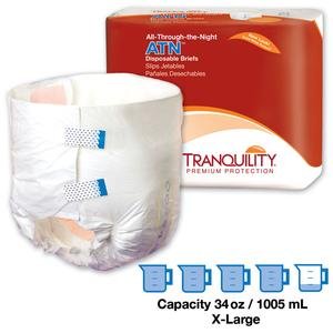 Principle Business Enterprises Tranquility ATN (All-Through-the-Night) Disposable Brief Extra-Small, 18" to 26" Waist/Hip, 18-1/2Oz Capacity, Peach Mat Construction, Latex-free, Softer Cloth-like Fabric Backing (Bag of 10 Each)