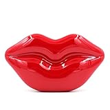 Women Acrylic Lips-shaped Evening Bags Purses Clutch Vintage Banquet Handbag (Red)