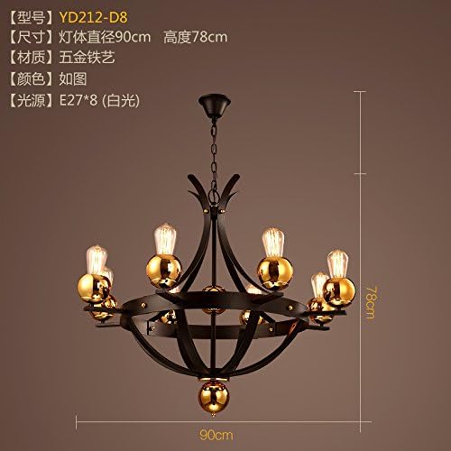 Vintage Chandelier loft café bar Iron Industrial air-Style Chandelier,90 * 78cm-8 Head [Energy Class A++]