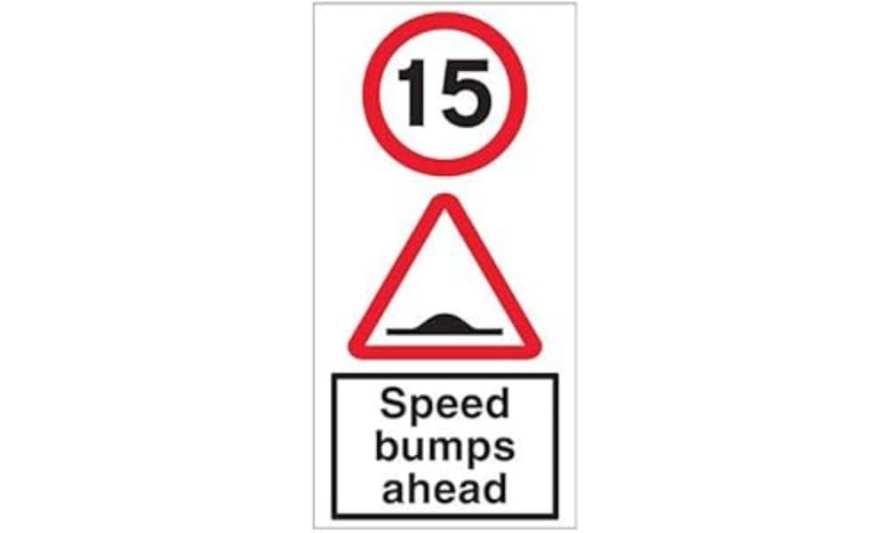 V Safety 15 MPH Speed Bumps Ahead - 3mm Alumcomp Ra1 Anti Graffiti - 450x900mm
