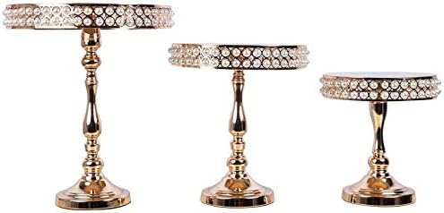 BalsaCircle 3 pcs Gold Pearl Beaded Metal Cake Stands Risers - Wedding Party Dining Home Centerpieces Decorations