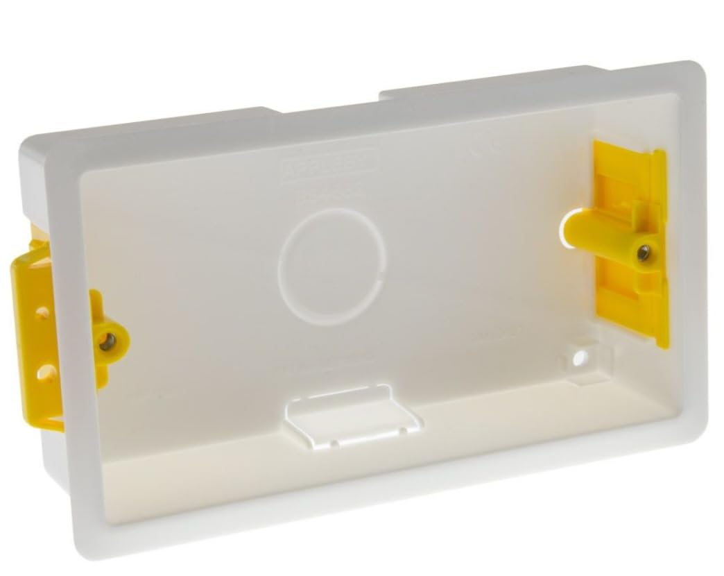 ÉABCON 35mm 2 Gang Dry Lining Back Box, Plasterboard Pattress Box, Adjustable Lugs (1)