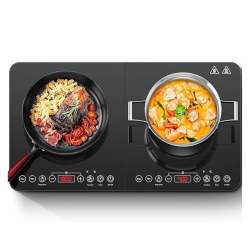 Aobosi Double Induction Hob, Induction Hobs, Independent Control, 10 Temperature Levels, 4 Hour Timer, 3500W, Safety Lock