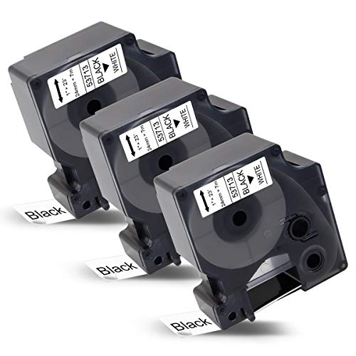 Label 24mm Compatible Label Tape Replacement for DYMO 53713 S0720930 Black on White Self-Adhesive for Dymo LabelManager MobileLabeler 450D 500TS Wireless PnP LabelWriter 450 Duo Rhino 6000, 3 Pack