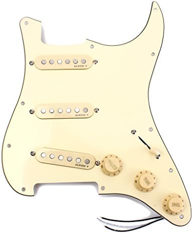 SSS Prewired Loaded Pickguard set 11 Mounting holes with Alnico V Pickups & Backplate Kit for Strat Electric Guitar (Butter Yellow)