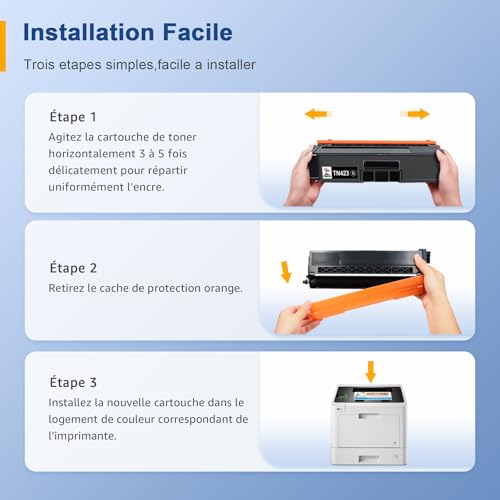 Palmtree TN423 Lot de 4 Cartouches de Toner Compatible pour Brother TN-423 TN-423BK TN421 pour Brother MFC-L8690CDW Toner MFC-L8900CDW HL-L8260CDW HL-L8360CDW DCP-L8410CDW DCP-L8410CDN