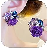 Sparkly Crystal Flower Stud Earrings for Women Elegant Rose Floral Statement Earrings Plant Petal Floral Rhinestone Charm Earring Jewelry Gifts
