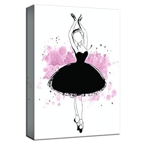 Canvas Wall Art Ballet Dancer in Black Painting Artwork for Home Decor Framed - 12x18 inches