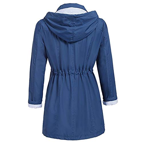 Miskay Women's Raincoat Winter Solid Outdoor Jacket Waterproof Windproof Hoodie Overcoat (Deep Blue, X-Large)