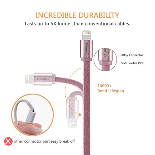 Lightning to USB Leather Tassel with 7-Inch 2.4 Amp Lightning ChargeSync Cable for iPhone, iPad, Nkomax Keychain Ring USB Cable (Pink)