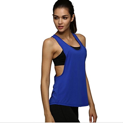 YANG-YI Women Summer Sexy Loose Gym Sport Vest Training Run Tops (L, Blue)