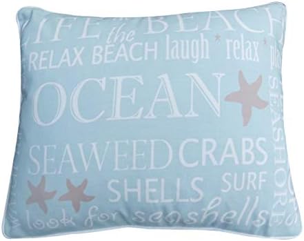Coastal Nautical Splatter Print Square Decorative Throw Pillow Case Cushion Cover, Jute Looped Fringe, 20"X20", 1PC (Beach Life-Blue)