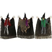 Haunted Hill Farm 5.2 ft. Hanging Witch with Button Eyes Halloween Prop | Black Cloak with White Rag Overlay | Bendable Arms | Halloween Decoration | HHWITCH-35H,Multicolor,HHWITCH-36H Haunted Hill Farm 5.2 ft. Hanging Witch with Button Eyes Halloween Prop | Black Cloak with White Rag Overlay | Bendable Arms | Halloween Decoration | HHWITCH-35H,Multicolor,HHWITCH-36H