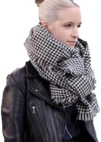 Amazon Takk タック チェック 千鳥格子柄 黒 白 ニット おしゃれ ロング カジュアル 大判 ストール マフラー メンズ レディース マフラー 通販