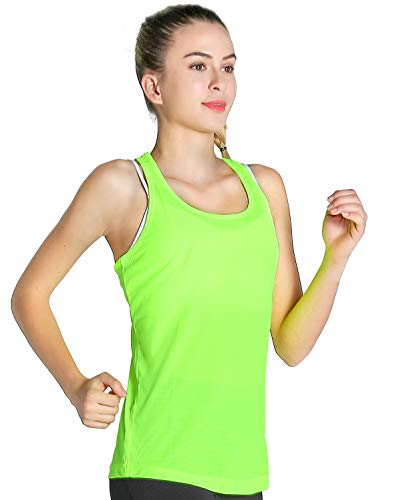 Fastorm Women's 2 Pack Running Tank Tops for Women Active Racerback Dry Fit Tank Top Black-Neon Green M