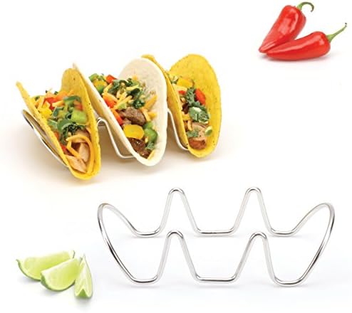Premium Quality Taco Stands, Rustproof 100% Stainless Steel Holders For Hard Or Soft Shell Tacos, Taco Racks Hold 3 Tacos Each (2 Pack) By 2Lb Depot (763684999397)