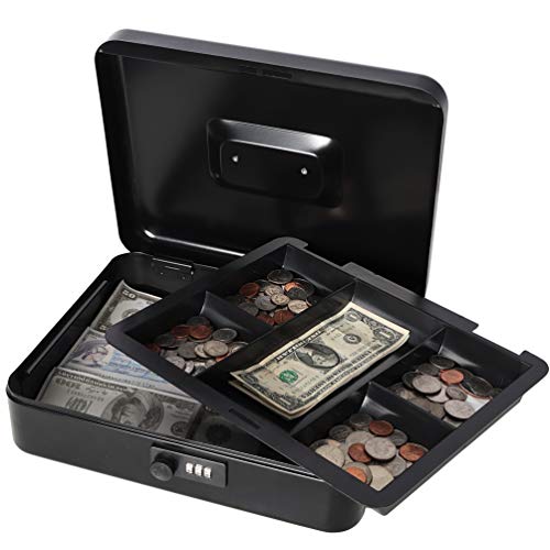 Safe Metal Cash Box with Combination Lock, Decaller Large Lock Storage