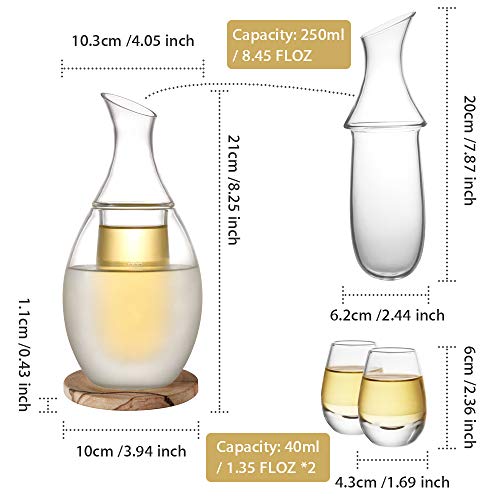 ZENS Sake Set Glasses, 8.5 Ounce Sake Carafe Cups with 6 Saki Cup Set