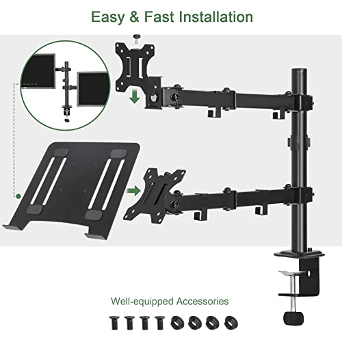 UPGRAVITY Monitor and Laptop Mount, Single Monitor Arm with Laptop Tray
