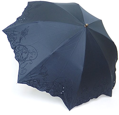 売り切れ必至 高級傘 晴雨兼用 日傘 上品な 綿サテン 多頭刺繍 ラインストーン 50cm 折りたたみ傘 B0747495q7 ブラック ブラック Web限定 Kallik Is
