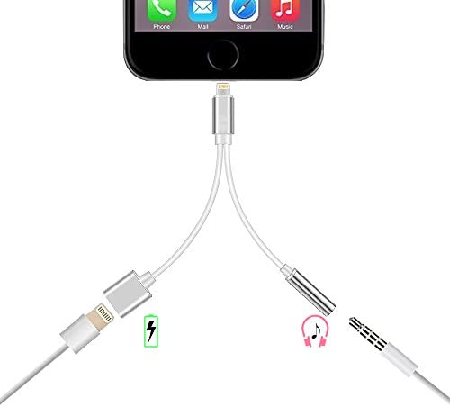 2 in 1 Lightning Adapter for iPhone 7 / 7 Plus Dual Function Lightning Splitter Charging Cable 3.5 mm Headphone Adapter and Lightning Charging Port Extension Cable ( Silver)