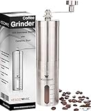 Manual Coffee Grinder with Conical Burr - Hand Bean Mill with Adjustable Settings for Espresso, French Press, Cold & Turkish Brew by Vescoware - Stainless Steel