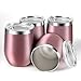 KeShi Insulated Wine Tumbler with Lid 4 pack Stainless Steel Stemless Wine Glass 12 oz Double Wall Vacuum Insulated Wine Tumbler for Coffee, Wine, Cocktails, Ice Cream, Including 4 Straws (Rose Gold)