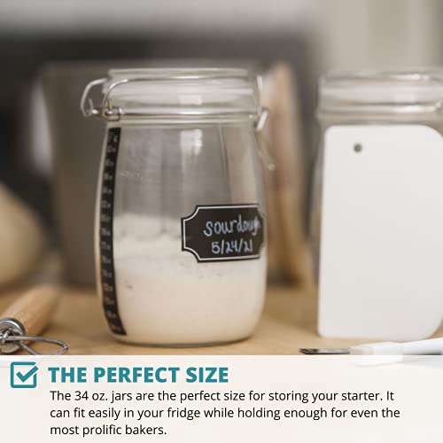 Sourdough Starter Jar Kit, 2Pack, 34 oz. Airtight Glass Jars for