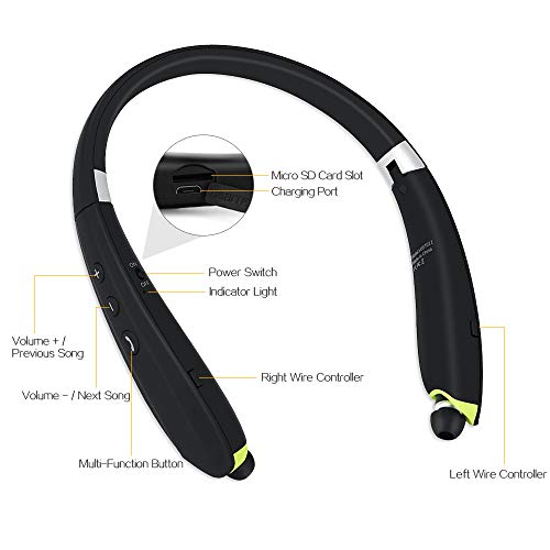 Toughsty Retractable Wireless Stereo Bluetooth Neckband Earbuds for Running Sports MP3 Music Player Earphone with FM Radio and Mic (MT-HSET011)